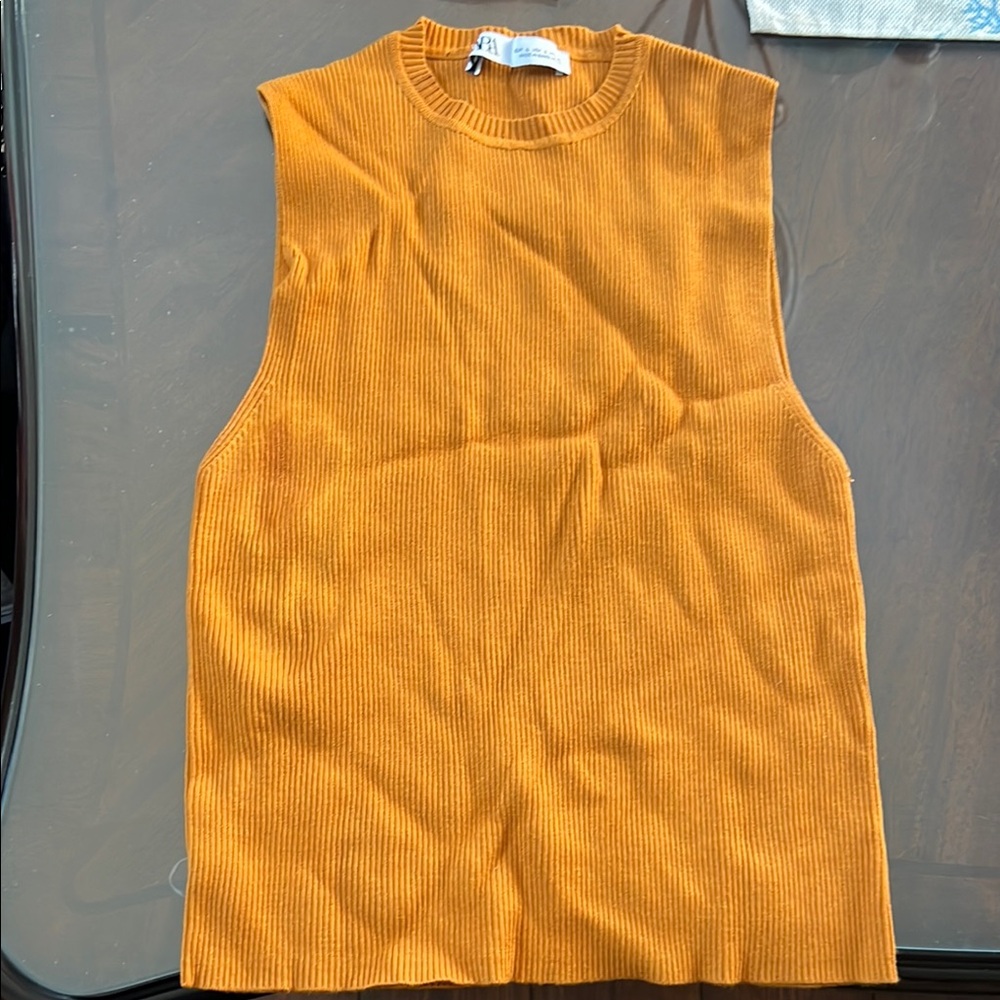 Orange Sleeveless Ribbed Top